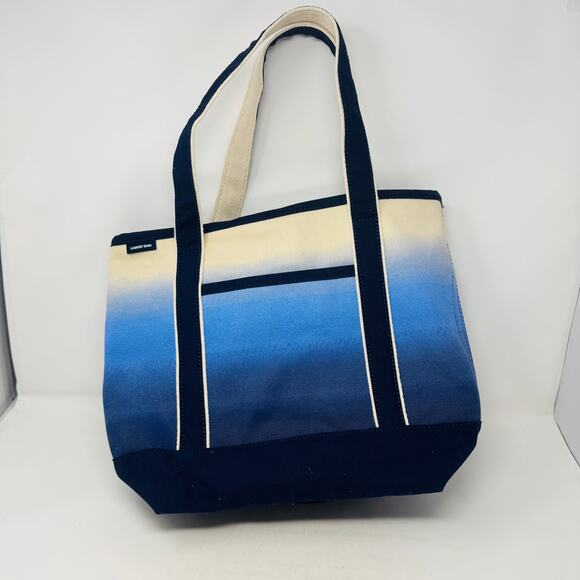Land’s End Canvas Cream Navy Blue Ombre Tote Bag Shoulder Handles - Picture 8 of 8